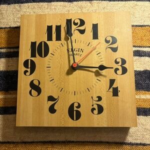 Elgin Quartz Wall Clock 8in Wood Square Vintage MCM Style Analog Home Decor